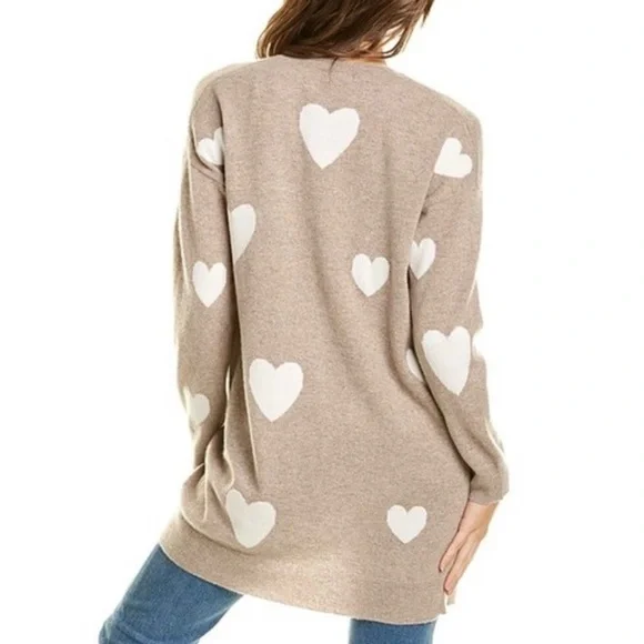 MAGASCHONI Heart Open Front Cashmere Cardigan in Pebble Heather/Frost White Sz M - Picture 2 of 9